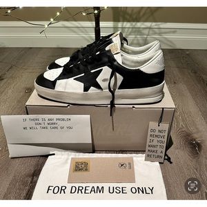 Men’s Golden Goose Stardan in White Leather and Black Size 46 (11.5-12)